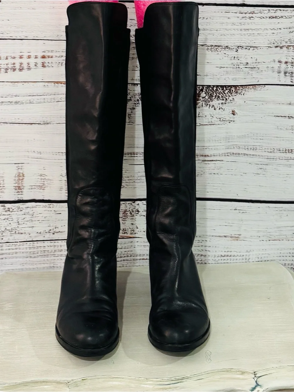 Vintage Cole Haan Nike Air Whitley Black Leather Over The Knee Stretch Boots